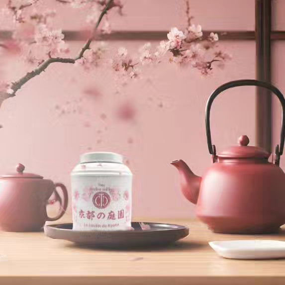Le jardin de Kyoto / Thé vert aromatisé à la fleur de sakura et pétales de rose / boite laquée - Thés Christine Dattner × Atlas des Saveurs